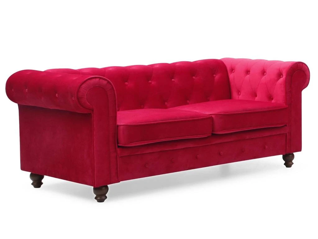 Grand Canapé 2 Places Chesterfield Velours Rouge 4 Grand Canapé 2 Places Chesterfield Velours Rouge – Image 2