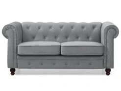 Grand Canapé 2 Places Chesterfield Velours Argent