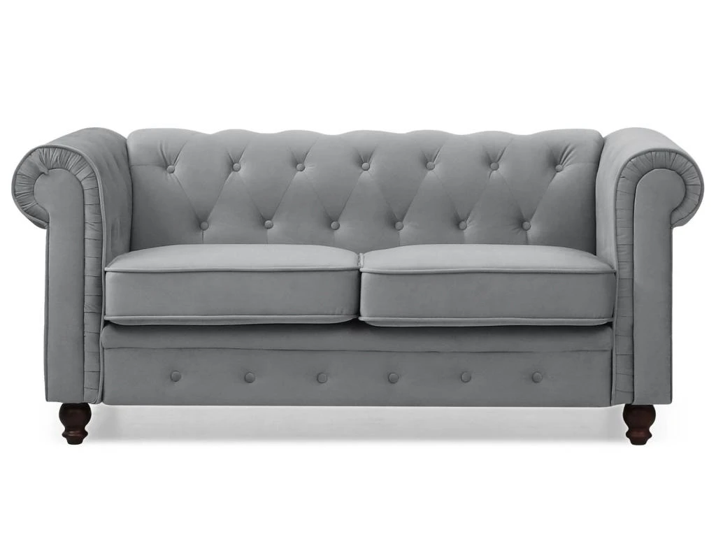 Grand Canapé 2 Places Chesterfield Velours Argent 3 Grand Canapé 2 Places Chesterfield Velours Argent