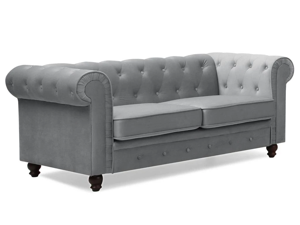 Grand Canapé 2 Places Chesterfield Velours Argent 4 Grand Canapé 2 Places Chesterfield Velours Argent – Image 2