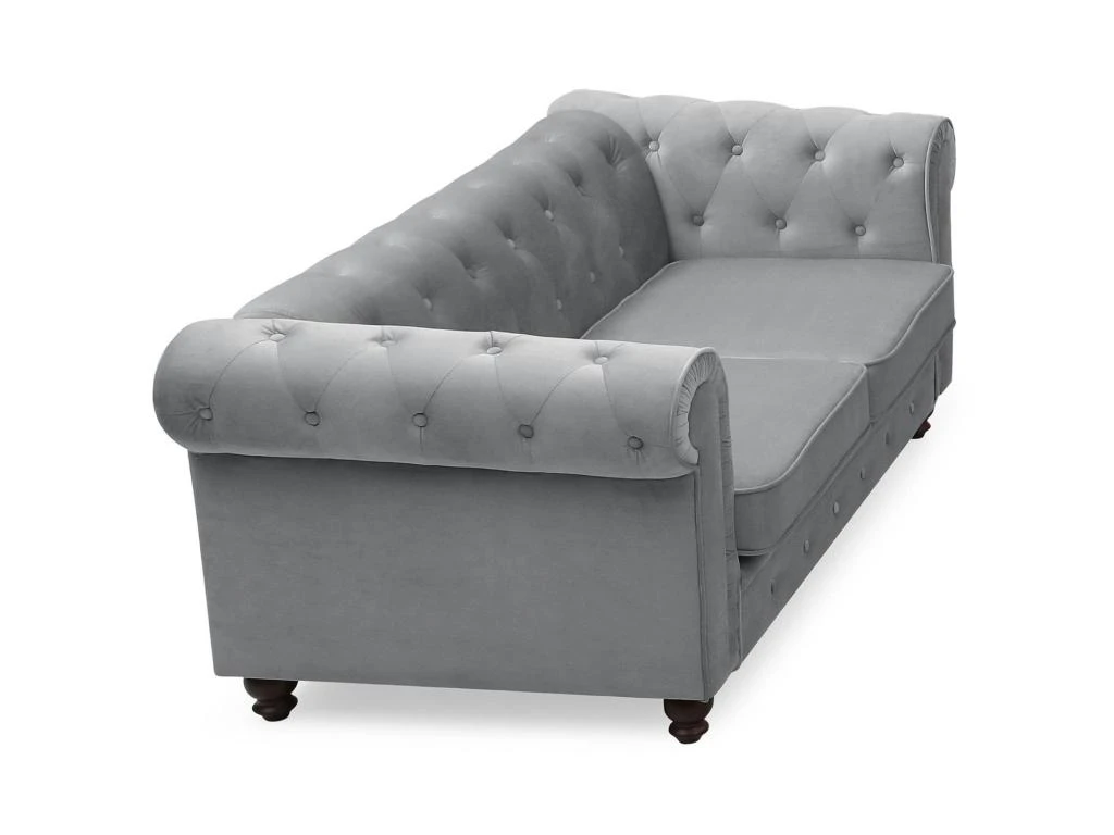 Grand Canapé 2 Places Chesterfield Velours Argent 5 Grand Canapé 2 Places Chesterfield Velours Argent – Image 3