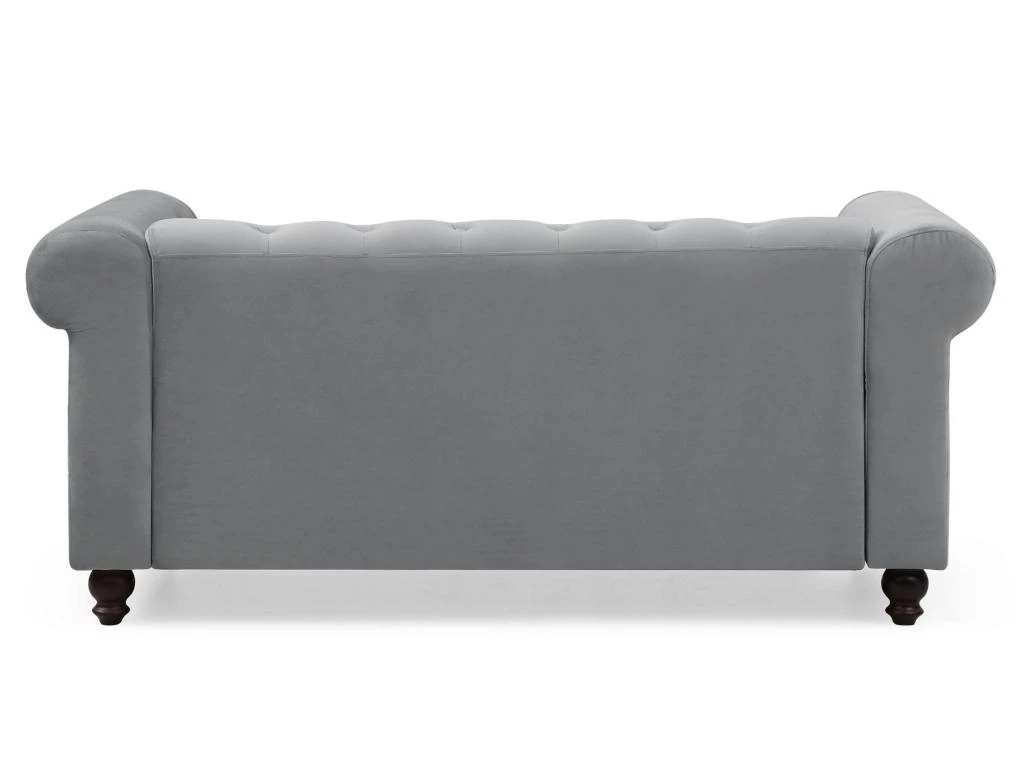 Grand Canapé 2 Places Chesterfield Velours Argent 6 Grand Canapé 2 Places Chesterfield Velours Argent – Image 4