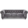 Grand Canapé 3 Places Chesterfield Velours Argent 2 Grand Canapé 3 Places Chesterfield Velours Argent -Meubles Soldes Boutique canape 19940455