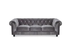 Grand Canapé 3 Places Chesterfield Velours Argent