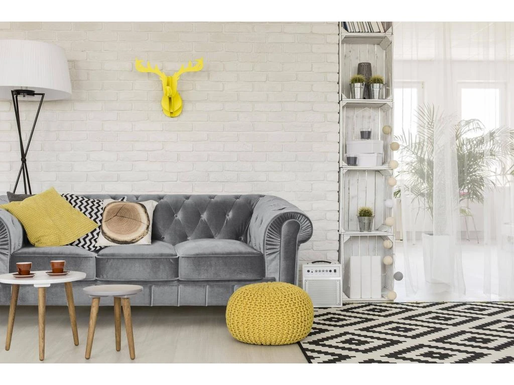 Grand Canapé 3 Places Chesterfield Velours Argent 6 Grand Canapé 3 Places Chesterfield Velours Argent – Image 4