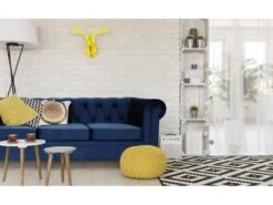 Grand Canapé 3 Places Chesterfield Velours Bleu 11 Grand Canapé 3 Places Chesterfield Velours Bleu -Meubles Soldes Boutique canape 20006739