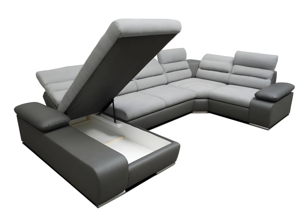 Canapé D'angle Panoramique Convertible En Tissu Et Simili BOILEAU - Bicolore Gris/anthracite - Angle Gauche 7 Canapé D'angle Panoramique Convertible En Tissu Et Simili BOILEAU - Bicolore Gris/anthracite - Angle Gauche – Image 5