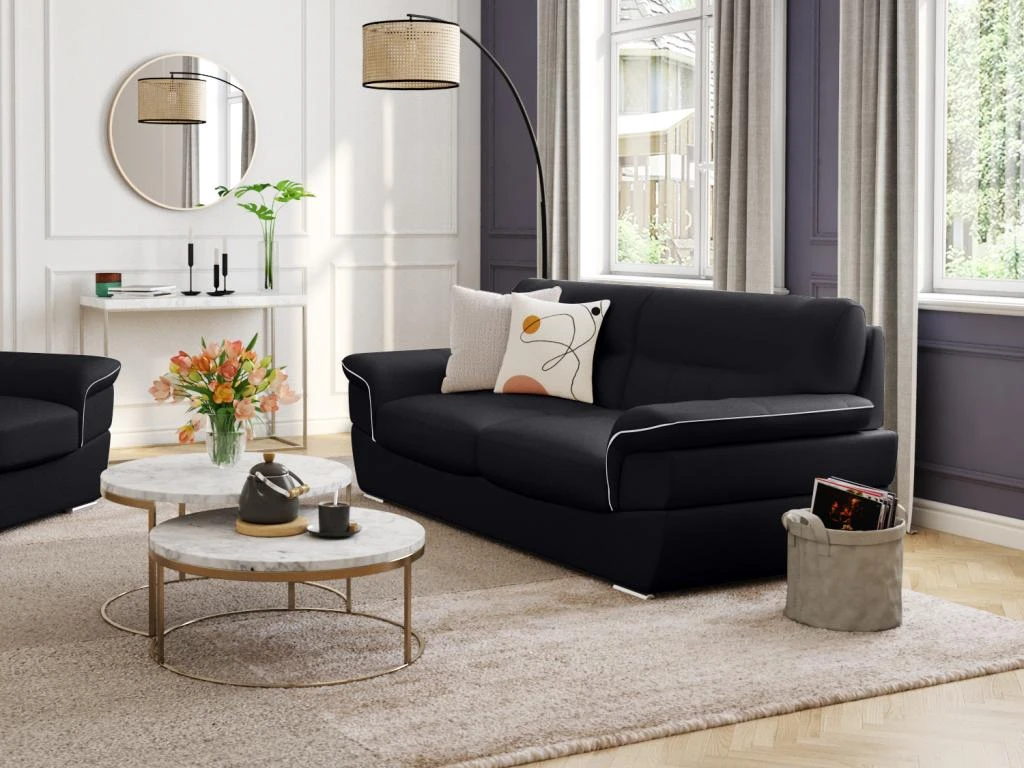 Canapé 3 Places En Cuir THIBAULT - Noir 4 Canapé 3 Places En Cuir THIBAULT - Noir – Image 2