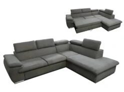 Canapé D'angle Convertible En Tissu Avec Coffre De Rangement FABIEN - Taupe - Angle Droit -Meubles Soldes Boutique canape 201905