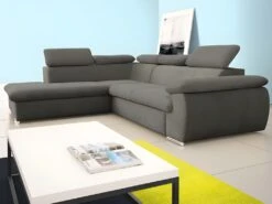 Canapé D'angle Convertible En Tissu Avec Coffre De Rangement FABIEN - Taupe - Angle Gauche -Meubles Soldes Boutique canape 202829