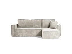 Canapé D'angle Réversible Convertible 3 Places Ezekiel Velours Côtelé Blanc Cassé -Meubles Soldes Boutique canape 20941681