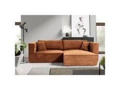 Canapé D'angle Réversible Convertible 3 Places Jimmy Velours Côtelé Terracotta -Meubles Soldes Boutique canape 20941899