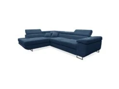 Canapé D'angle Convertible Gauche 4 Places Coffre Martin Velours Côtelé Bleu
