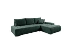 Canapé D'angle Convertible Droit 4 Places Coffre Jonas Velours Côtelé Vert Sapin