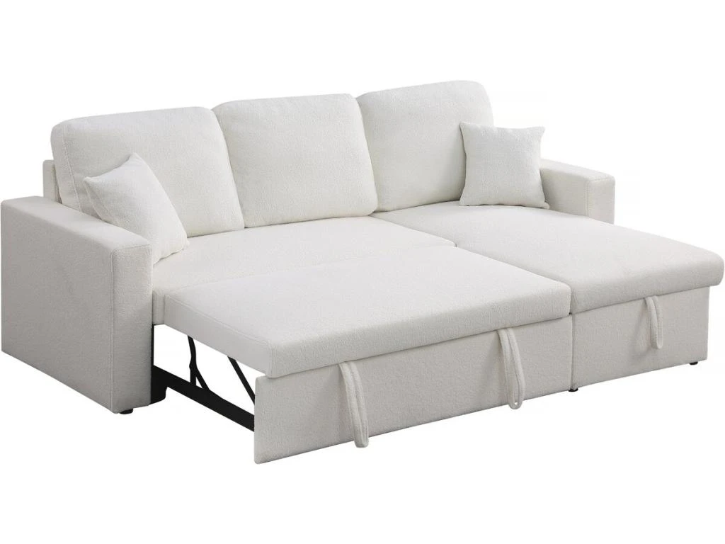 Canapé D'angle Convertible/reversible Avec Coffre "Alain" - 3 Places - Bouclettes - Blanc 4 Canapé D'angle Convertible/reversible Avec Coffre "Alain" - 3 Places - Bouclettes - Blanc – Image 2