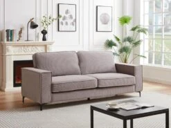 Canapé 3 Places En Velours Côtelé Gris OLMEDA