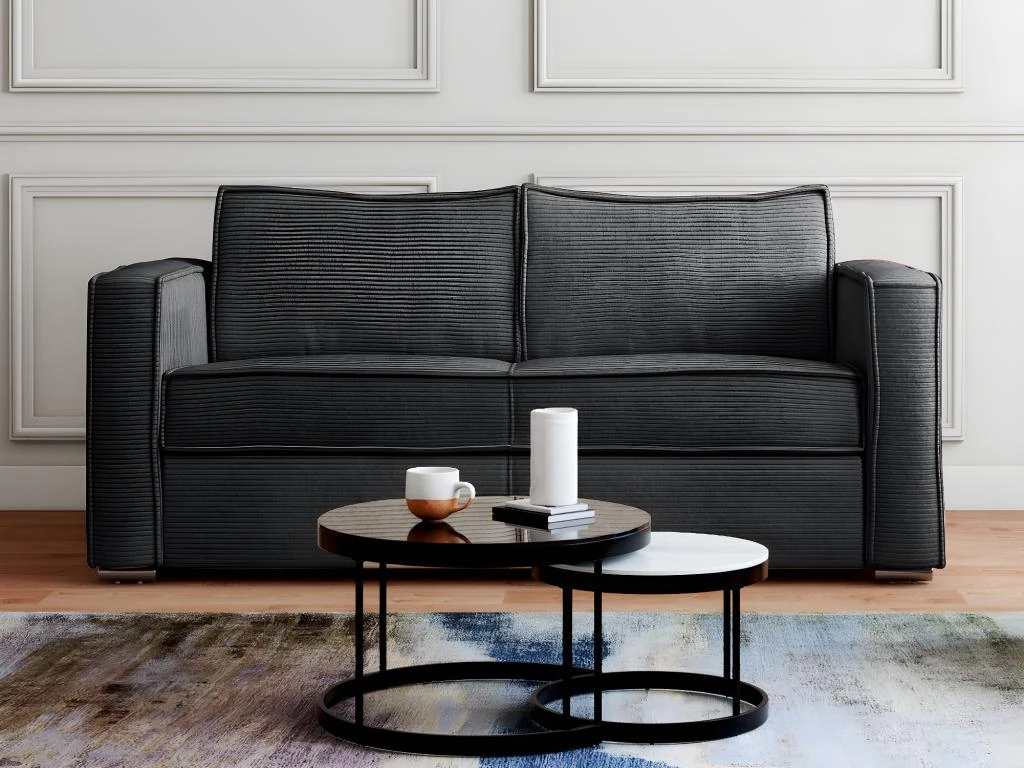 Canapé 3 Places Convertible Express En Velours Côtelé Anthracite - Couchage 140 Cm - Matelas 18 Cm LORETO 7 Canapé 3 Places Convertible Express En Velours Côtelé Anthracite - Couchage 140 Cm - Matelas 18 Cm LORETO – Image 5