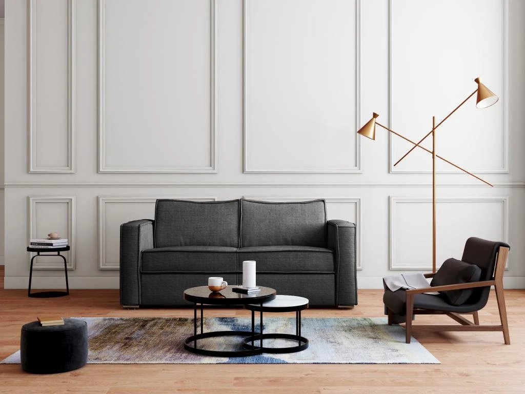 Canapé 3 Places Convertible Express En Velours Côtelé Anthracite - Couchage 140 Cm - Matelas 18 Cm LORETO 3 Canapé 3 Places Convertible Express En Velours Côtelé Anthracite - Couchage 140 Cm - Matelas 18 Cm LORETO