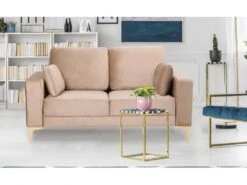 Canapé 2 Places Moderne Pieds Dorés Jeriko Velours Taupe Clair -Meubles Soldes Boutique canape 21125137