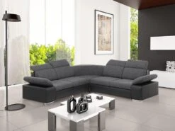 Canapé D'angle Convertible Avec Rangement En Tissu Et Simili RABELAIS - Bicolore Anthracite Et Noir