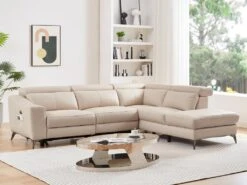 Canapé D'angle Droit Relax électrique En Cuir Crème FORLO
