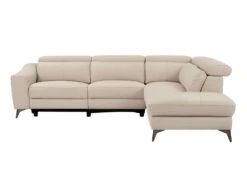 Canapé D'angle Droit Relax électrique En Cuir Crème FORLO -Meubles Soldes Boutique canape 21136905