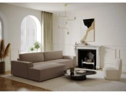 Canapé Angle Gauche Convertible Coffre Velours Côtelé Taupe 300x174cm