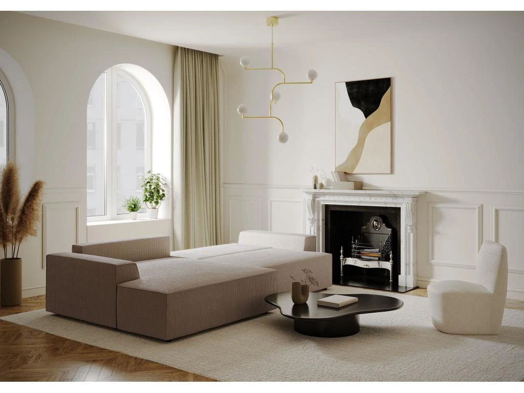 Canapé Angle Droit Convertible Coffre Velours Côtelé Taupe 300x174cm 5 Canapé Angle Droit Convertible Coffre Velours Côtelé Taupe 300x174cm – Image 3