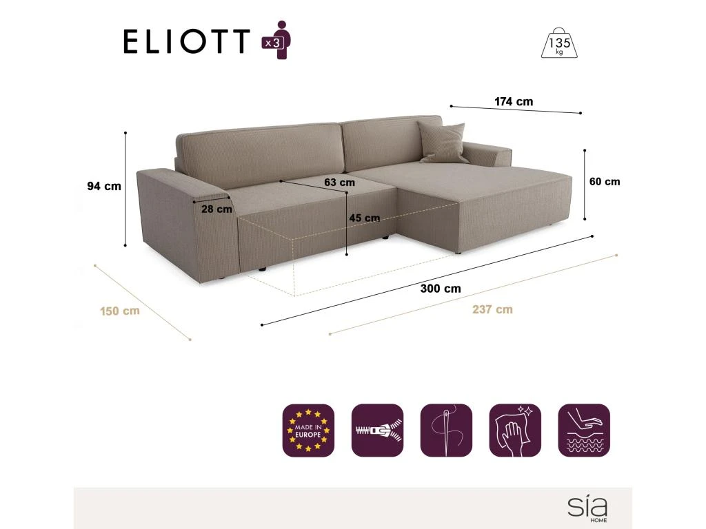 Canapé Angle Droit Convertible Coffre Velours Côtelé Taupe 300x174cm 9 Canapé Angle Droit Convertible Coffre Velours Côtelé Taupe 300x174cm – Image 7