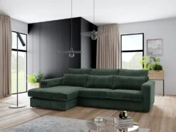 Canapé D'angle Gauche En Velours Côtelé Vert MONDOVI
