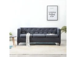 Canapé Chesterfield à 3 Places Revêtement En Tissu Gris
