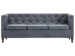 Canapé Chesterfield à 3 Places Revêtement En Tissu Gris -Meubles Soldes Boutique canape 21990731