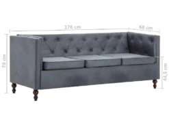 Canapé Chesterfield à 3 Places Revêtement En Tissu Gris -Meubles Soldes Boutique canape 21990741