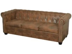 Canapé Chesterfield 3 Places Cuir Artificiel Marron
