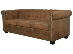 Canapé Chesterfield 3 Places Cuir Artificiel Marron -Meubles Soldes Boutique canape 21990875