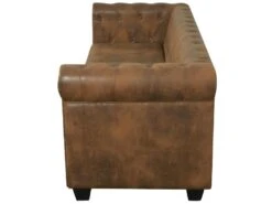 Canapé Chesterfield 3 Places Cuir Artificiel Marron -Meubles Soldes Boutique canape 21990877
