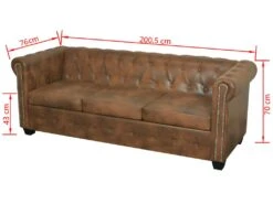 Canapé Chesterfield 3 Places Cuir Artificiel Marron -Meubles Soldes Boutique canape 21990883