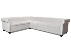 Canapé D'angle Chesterfield 6 Places Cuir Artificiel Blanc