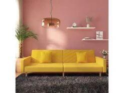 Canapé-lit à 2 Places Avec Deux Oreillers Jaune Tissu