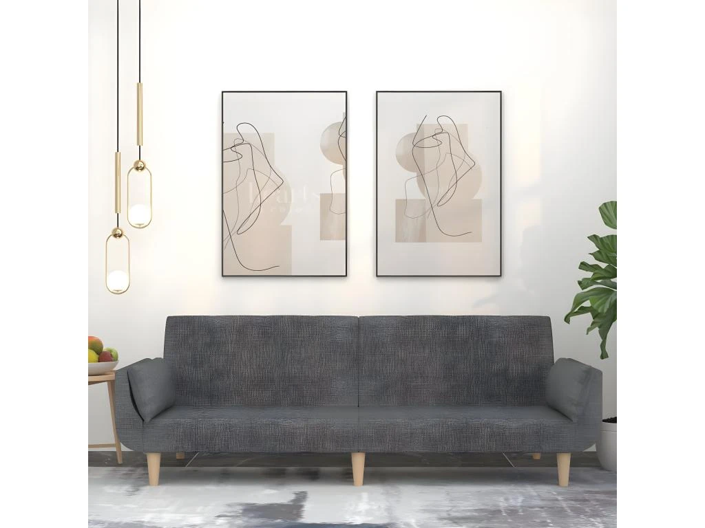 Canapé-lit à 2 Places Avec Deux Oreillers Gris Clair Tissu 3 Canapé-lit à 2 Places Avec Deux Oreillers Gris Clair Tissu