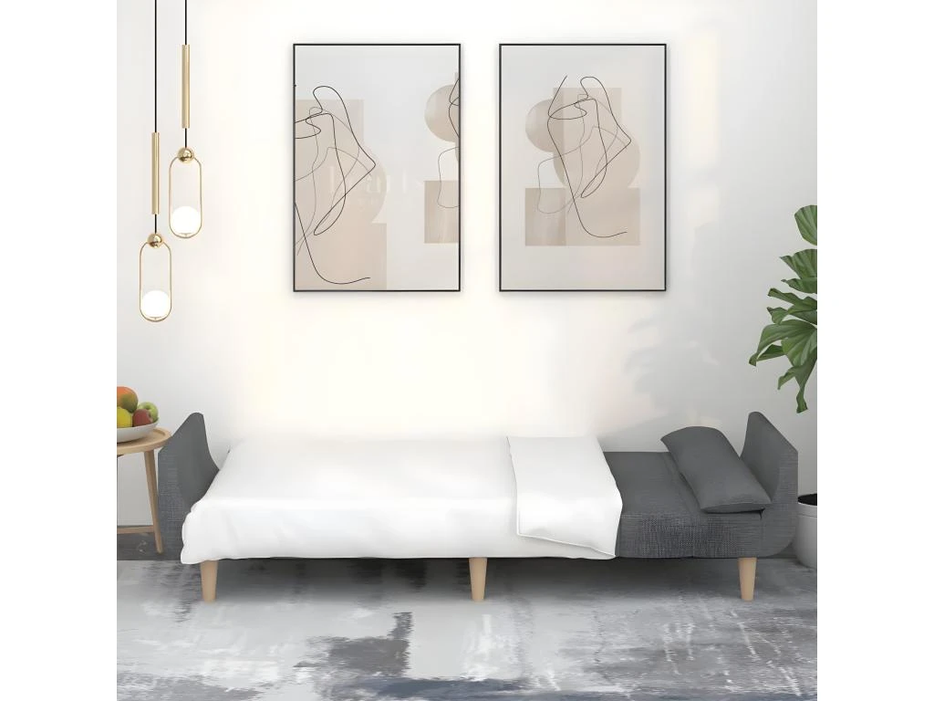 Canapé-lit à 2 Places Avec Deux Oreillers Gris Clair Tissu 5 Canapé-lit à 2 Places Avec Deux Oreillers Gris Clair Tissu – Image 3