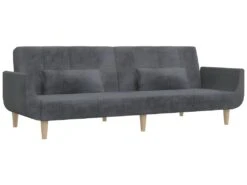 Canapé-lit à 2 Places Avec Deux Oreillers Gris Clair Tissu 15 Canapé-lit à 2 Places Avec Deux Oreillers Gris Clair Tissu -Meubles Soldes Boutique canape 21992475