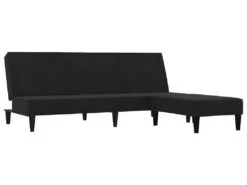 Canapé-lit à 2 Places Avec Tabouret Noir Tissu Microfibre -Meubles Soldes Boutique canape 21995349