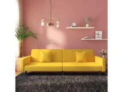 Canapé-lit à 2 Places Avec Deux Oreillers Jaune Velours