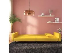 Canapé-lit à 2 Places Avec Deux Oreillers Jaune Velours -Meubles Soldes Boutique canape 21997267