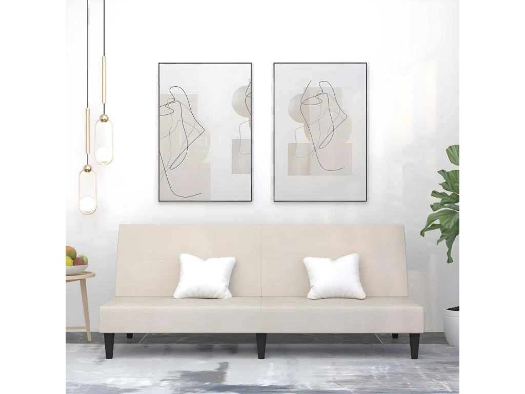 Canapé-lit à 2 Places Crème Tissu Microfibre 3 Canapé-lit à 2 Places Crème Tissu Microfibre