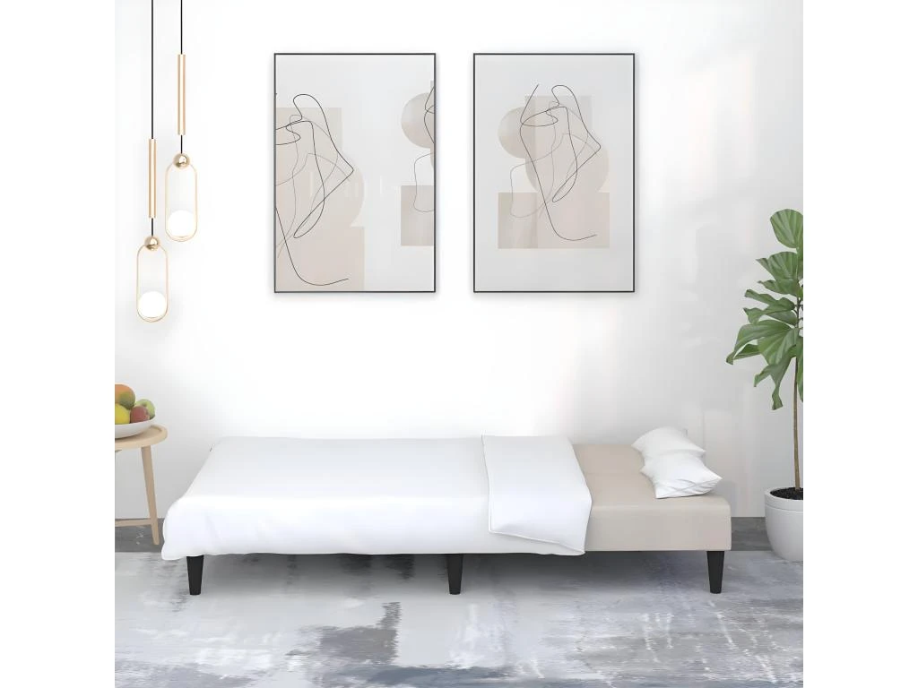 Canapé-lit à 2 Places Crème Tissu Microfibre 5 Canapé-lit à 2 Places Crème Tissu Microfibre – Image 3