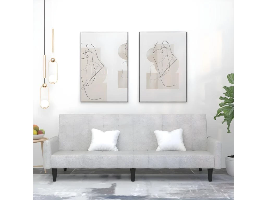 Canapé-lit à 2 Places Gris Clair Tissu Microfibre 3 Canapé-lit à 2 Places Gris Clair Tissu Microfibre