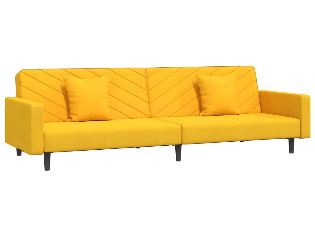 Canapé-lit 2 Places 2 Oreillers Et Repose-pied Jaune Velours 6 Canapé-lit 2 Places 2 Oreillers Et Repose-pied Jaune Velours – Image 4