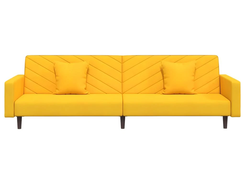 Canapé-lit 2 Places 2 Oreillers Et Repose-pied Jaune Velours 7 Canapé-lit 2 Places 2 Oreillers Et Repose-pied Jaune Velours – Image 5